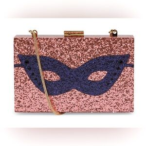 kate spade masquerade mask pink glitter clutch with optional shoulder strap RARE
